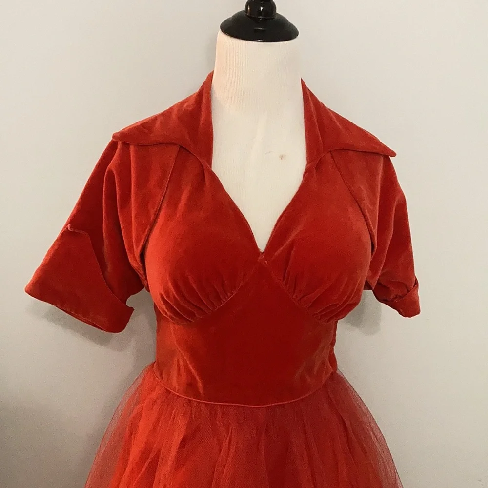 Blood Orange Vintage Velvet and Tulle Ballgown w/ matching Bolero prom - Picture 2 of 11